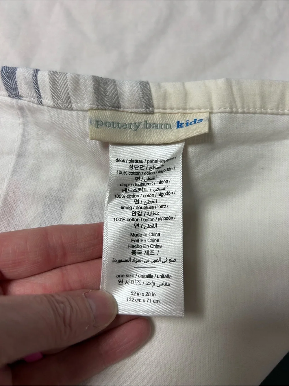 Pottery Barn Cole Crib Skirt Stripes Red White Blue Gray Nursery Organic Cotton